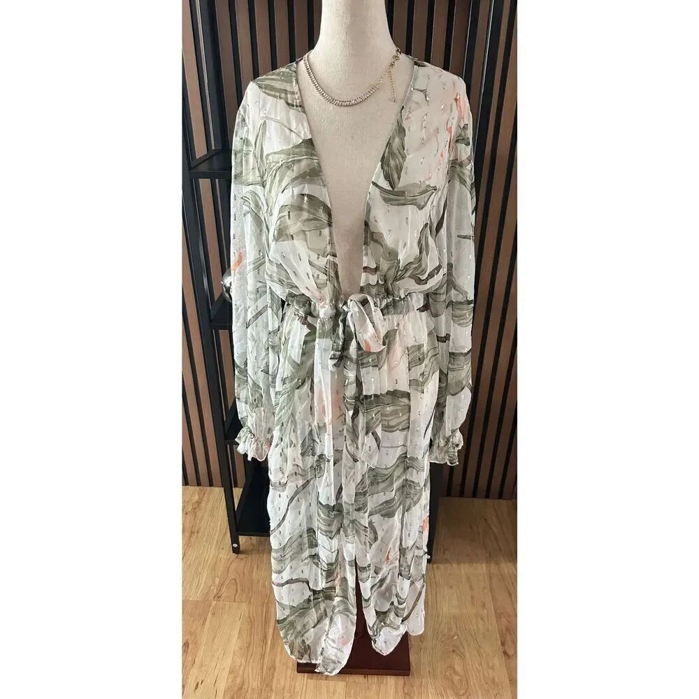 Express Hawaii floral print cover up long sleeves tie up size M/L cover up